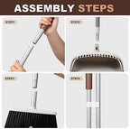 54" Long Handled Broom and Dustpan Set - Perfect Dust Pan and Brush Combo for Efficient Cleaning, Brown and White