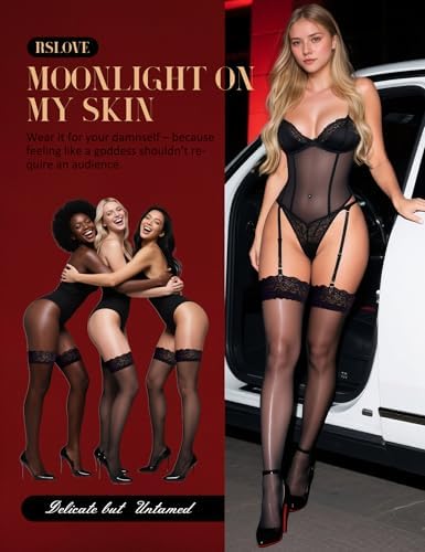 RSLOVE Women's Lace Top Thigh High Sheer Stockings Antiskid Silicone Ultra Shimmery Pantyhose