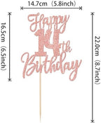 1 PCS Happy 14th Birthday Cake Topper Glitter Cheers to 14 Years Birthday Cake Pick Fourteen Hello 14 Fabulous Cake Decorations for Happy 14th Birthday Anniversary Party Supplies Rose Gold