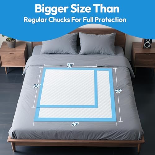 Bed Pads Disposable Adult 40"x40" 60 Count, Extra Large Chucks Incontinence Underpads, Super Absorbent & Leakproof Chux Pads, Pee Pads for Pets, Adults & Kids, Puppy Training Pads