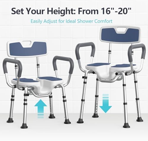 Shower Chair for Inside Shower U-Shape Seat,450lb Heavy Duty Shower Chair for Elderly and Disabled,Padded Armrests and Back,Height Adjustable Bath Chairs for Seniors Handicap,Easy Assembly
