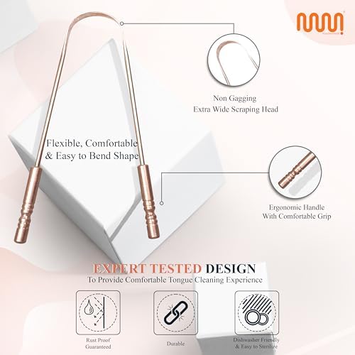 MasterMedi Tongue Scraper for Adults, 100% Stainless Steel & Copper Tongue Scrubber for Bad Breath, Easy to Use, Tongue Cleaner for Oral Care & Hygiene (Combo-2)