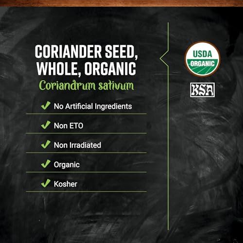 Frontier Co-op Organic Whole Coriander Seed, Certified Organic, Kosher, Bulk Spice | 16 Ounce (Pack of 1)