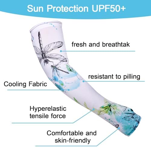 hoyuwak 2 pairs of Flower Garden Arm Sleeves for Women - UPF50+ Sun Protection, Cooling & Stretchy, Artistic Butterfly & Floral Design, Perfect for Gardening, Sports, Travel, Gift Ideas