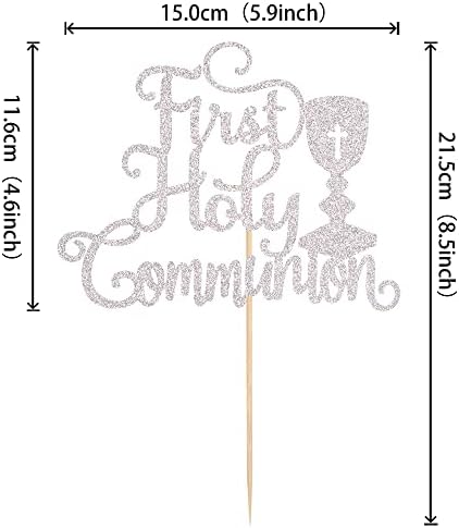 1 PCS First Holy Communion Cake Topper Glitter Baby Baptism Christening Cake Pick God Bless Cake Decorations for First Communion Theme Baby Shower Birthday Party Supplies Silver