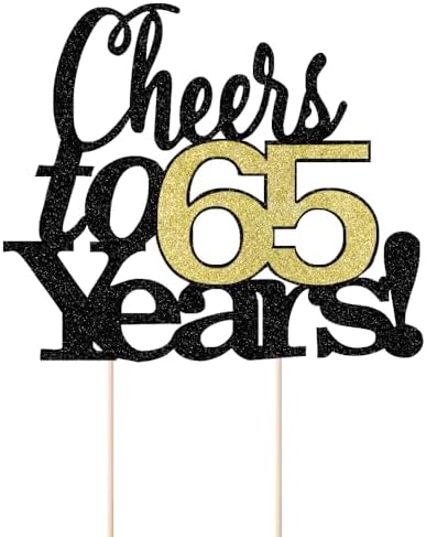 LVEUD Black Font Golden Numbers Cheers to 65 Years Happy Birthday Cake Topper -Wedding,Anniversary,Birthday Party Decorations (65th)
