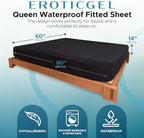 Queen Waterproof Fitted Sheet, 14'' Deep Pocket, 100% Black Mattress Protector, Safe with Oil, Water-Based, & Silicone-Based Massage Products, Machine Washable, Noiseless, Hypoallergenic