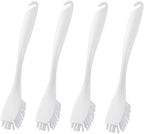 Dishwashing Brush with Hangable Long Handle, Built-in Scraper, Scrub Brush for Dish, Pans, Pots, Kitchen Sink Cleaning - 10 Inch, 4 Pack (White)