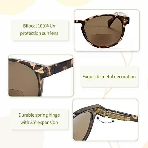 Madison Avenue Round Bifocal Reading Sunglasses for Women Men Spring Hinge,UV Protection Sun Reader Glasses (Demi, 1.0)