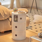 Round Nightstand With Drawers, Small Bedside Table With Storage, Cabinet With Sliding Door, Modern End Side Table, Plastic Chest for Living Room Bedroom Bathroom
