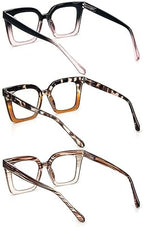 KoKoBin 3 Pack Stylish Square Frame Oprah Style Reading Glasses for Women, Blue Light Blocking Comfortable Readers