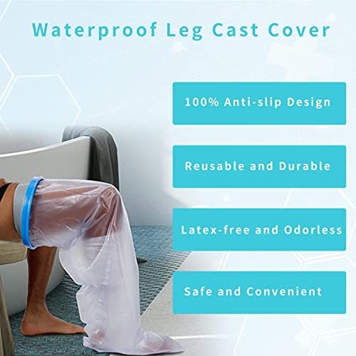 SUPERNIGHT Waterproof Cast Cover for Shower Leg, Adult Watertight Cast and Wound Protector for Shower Bath, Cast/Bandage Protector for Shower Leg