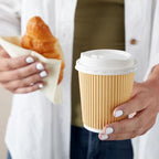 Juvale Disposable Coffee Cups with Lids & Straws - 8-Ounce, Brown Ripple, 50 Count - Insulated Disposable Paper Cups for Hot Coffee & On-the-Go Use - Compostable, No-Wax Lid Design