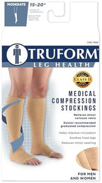 Truform 15-20 mmHg Compression Stockings for Men and Women, Knee High Length, Open Toe, Beige, Medium