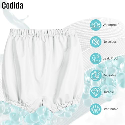 Adult Leakproof Plastic Pants Diaper Cover, Washable Incontinence Underwear, Reusable Briefs for Men and Women (White-XL)