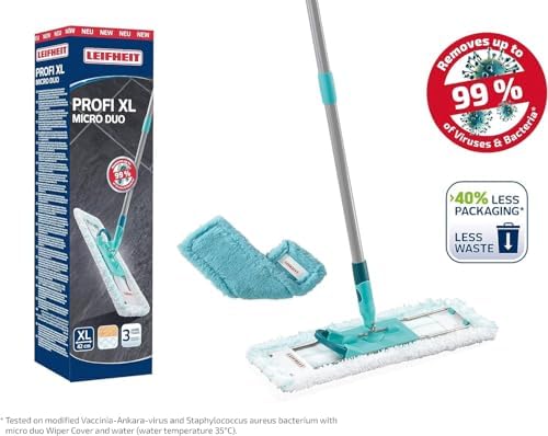 Leifheit Profi XL Micro Duo + Duster Static Floor Wiper (Turquoise, Wood, Marble, Tile)