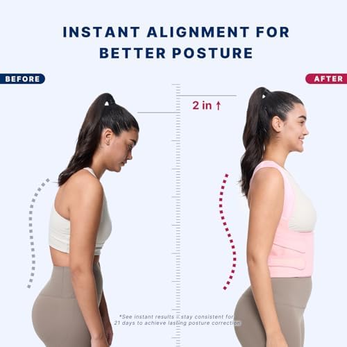 Fit Geno Back Brace and Adjustable Posture Corrector And Trainer for Women and Men, Back Straightener, Scoliosis and Hunchback Correction, Back Pain, Spine Support, Pink, Small (Waist 25-33 Inch)