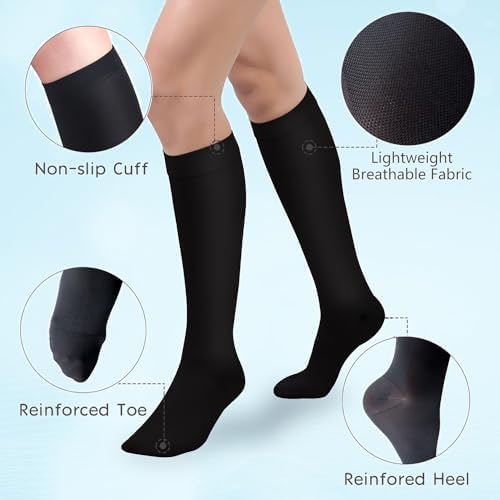+MD 15-20 mmHg Medical Compression Socks for Men/Women, Lightweight Opaque Knee High Support Stockings