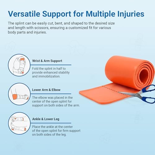 Primacare IS-5236 36" Padded Aluminum Splint for Hands, Legs, Fractured Limbs, Nose, Ankle or Braces, Universal Waterproof Medical Tactical Splints for First Aid and Emergency Support, Orange
