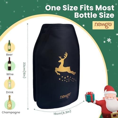 NEWGO Wine Cooler Sleeve Reusable Wine Bottle Cooler Flexible Wine Ice Pack Sleeve Keep Wine Cool and Refreshing for Standard Size Bottles for Red Wine, White Wine & Champagne - Reindeer