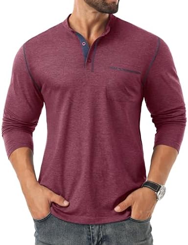 Sailwind Men's Henley Shirts Long Sleeve Button T-Shirt Casual Stylish Cotton Pullover Shirt with Pocket