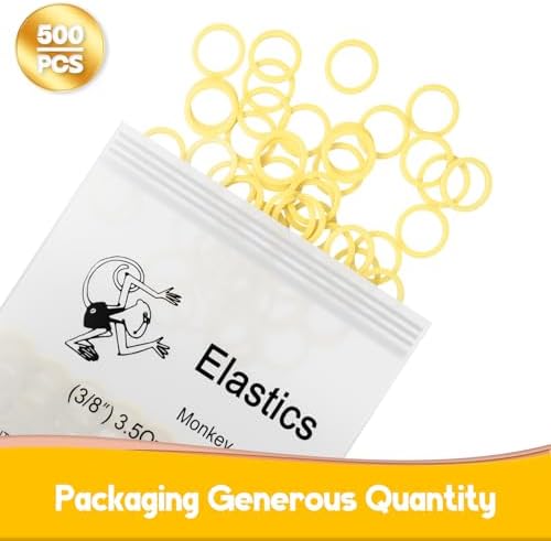 500 Pcs Orthodontic Elastic Rubber Bands, 3.5 Ounces Heavy Dental Rubber Traction Bands, Free Elastic Placer for Braces (3/8",Monkey)