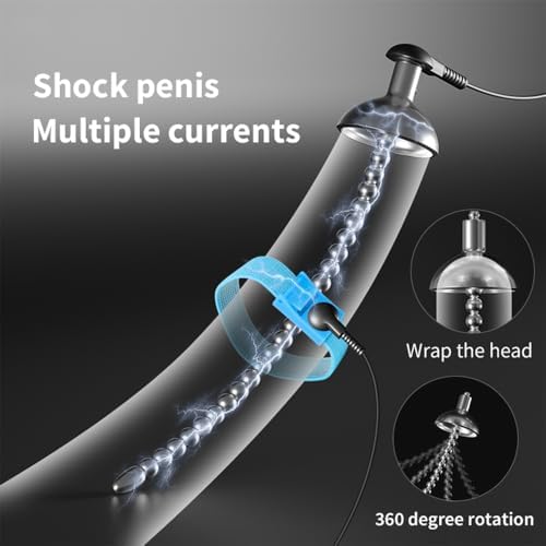 Heuceo 5.3" Male BDSM Electric Shock Urethral Dilator Plugs Set, Stainless Steel Flexible Beads e-stim Urethral Sound Dilator Metal Urethral Penis Plug Urethral Sounds Masturbation Rod Sex Toys (8mm)