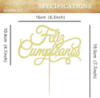 Feliz Cumpleaños Cake Topper - Gold Glitter Spanish Happy Birthday Party Cake Decoration Supplies - Mexico Fiesta Theme Birthday Cake Decor, Photo Booth Props
