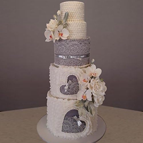 Large Pre-Made Ready to Use Edible Cake Lace Rose Scallop Ivory White 14-inch 10-piece Set