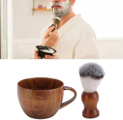 Mens Shaving Brush and Bowl, Grooming Kit with Jujube Wood and Nylon for Travel and Business Trips