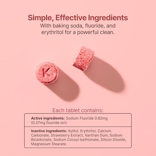 Kids Toothpaste Tablets with Fluoride | Whitening, Sensitivity Relief & Cavity Protection | Chewable, Plastic-Free, Travel-Friendly - Strawberry, 90 Count, Made in USA