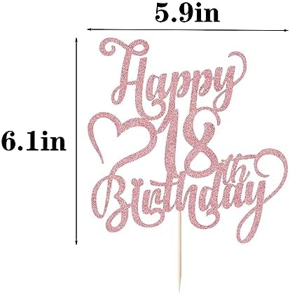 Rose gold Glitter Happy 18th Birthday Cake Topper - 18 Anniversary/Birthday - Hello 18, Cheers to 18 Years,18 & Fabulous Cake Topper Party Decoration