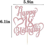 Rose gold Glitter Happy 18th Birthday Cake Topper - 18 Anniversary/Birthday - Hello 18, Cheers to 18 Years,18 & Fabulous Cake Topper Party Decoration