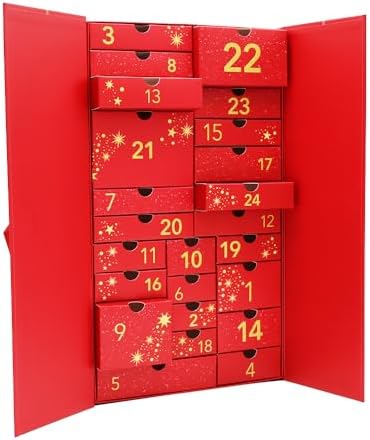 Empty advent calendar 2025 24 days Valentine's Day Large to Fill Cosmetics, Makeup, Perfume Packaging Gift Box, Christmas EID Ramadan Cardboard DIY (Red)