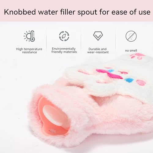 Rabbit Rubber Hot Water Bottle with Soft Removable Knit Outer Lid, Super Quality Classic Rubber Hot and Cold Water Bottle with Cute Image Hand Feet Warmer and Shoulder Pain Relief