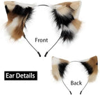 QinRuan Animal Cosplay Costume Accessories Furry Faux Fur Cat Ears Headband and Fox Tail Set Halloween Accessory