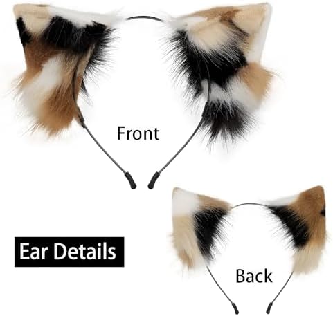 QinRuan Animal Cosplay Costume Accessories Furry Faux Fur Cat Ears Headband and Fox Tail Set Halloween Accessory