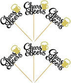 Ercadio 24 Pack Cheers and Beers Cupcake Toppers with Glitter Beer Mug Cupcake Picks Baby Shower Birthday Beers Festival Themed Party Cake Decorations Supplies Black