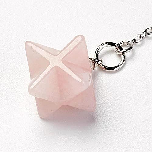 VIE Naturals Chakra Jewelry, Merkaba Star Pendulum, Rose Quartz with Brass Chains