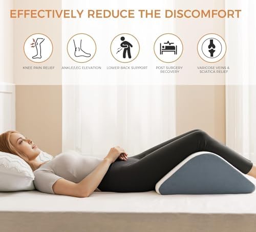 Knee Wedge Pillow for Post-Surgery Recovery-Leg Elevation Support for Sleep Position, Alleviating Lower Back & Hip Pain Enhancing Circulation in Ankles Legs Triangle Pillow with Removable Cover