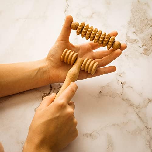 tuuli Body and Face Roller, Multi-Functional Wooden Massage Roller, Helps Ease Muscle Tension and Support Skin Health, Natural Face Massage Tools, Set of 2 (2 Piece Set B)