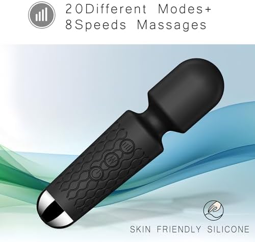 Powerful Cordless Massager - Personal 8 Intensity & 20 Modes mini Massager, Handheld Vibration Wand for Deep Tissue Relief in Back, Neck, Legs & Muscles - Portable for Home & Travel (Black)