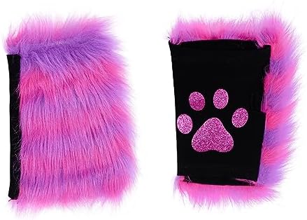 Pistha Faux Fur Cat Wolf Fox Costume Accessories Ear Headband Gloves Wolf Fox Tail Set for Adults Halloween Xmas Cosplay Costume Accessory