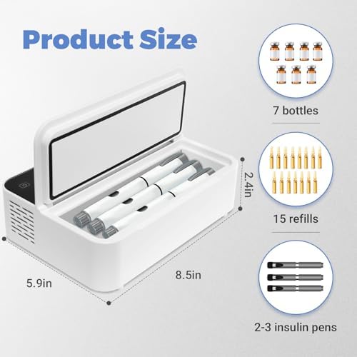 Portable Insulin Cooler Travel Case TSA Approved, Mini Insulin Fridge Box, Portable Insulin Refrigerator, Diabetic Insulin Cooler, Temperature Control LED Display, Rechargeable Battery