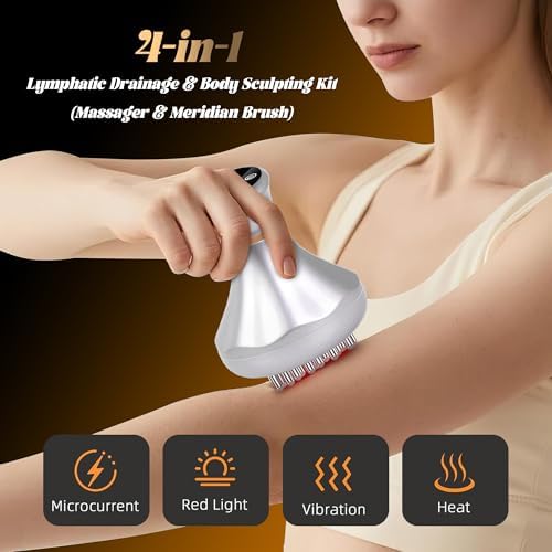 4-in-1 Lymphatic Drainage Massager - Anti Cellulite Massage Tool with Heating/Vibration/Red Light/Microcurrent,Body Sculpting Machine for Legs/Back/Hips Pain Relief/Reduce Stretch Marks & Cellulite