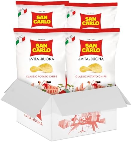 San Carlo 4X classic 180gr Italian Potato Chips Multi Pack Classic - Traditional Flavors for Snacking Bliss