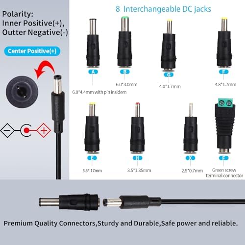 6V Power Supply AC Adapter DC 6Volt Power Adapter Charger DC in 6V Power Cord with 8 Interchangeable Plug for 100mA 300mA 400mA 500mA 600mA 700mA 800mA 900mA 1000mA 1500mA 2000mA Equipment