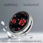 Metal Pill Organizer - 3-Compartment Mini Round Pill Case for Pocket & Purse, Portable Vitamin Holder, Easy-Open Design for Travel - Red Rose