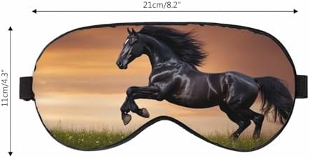 Black Silk Friesian Horse Sleep Eye Mask with Adjustable Strap for Men Women Travel, Nap, Meditation