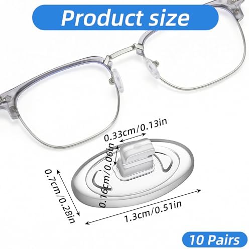 Nogeqi 10 Pairs Eyeglass Nose Pads Non Slip, Soft Silicone Glasses Nose Pad Replacement, Slip-On Noses Piece for Eyeglasses Anti-Slip, Most Glasses & Sunglasses Repair Kit, Easy Install (Clear)